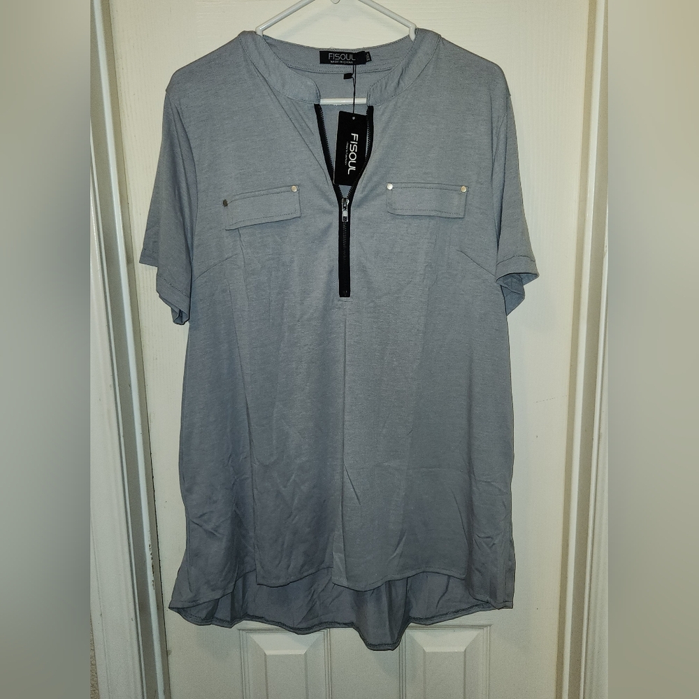 Fisoul Short Sleeve Blouse with Pockets